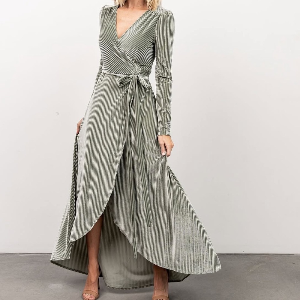 Baltic Born Olive Green Velvet Wrap Maxi Dress